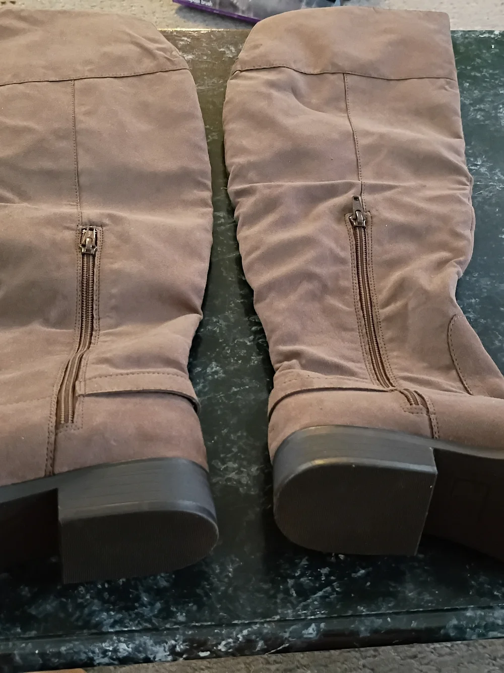 Brown Suede Knee-High Boots with Buckle Detail